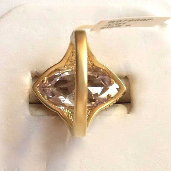 Art Deco Cocktail Ring Size 9 Gold Plated Marquis Cubic Zirconia Statement - Picture 8 of 11